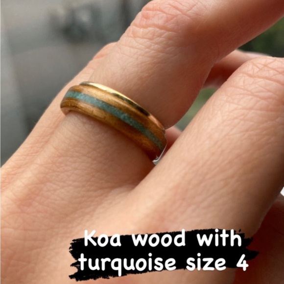 Sleeping Beauty Turquoise on Hawaiian Koa Wood Ring Size 4 Warrior protection - Picture 3 of 4